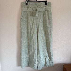 Womens 12‎ Linen Wide Leg Cropped Paperbag Pants Pistachio Career Beach Prep